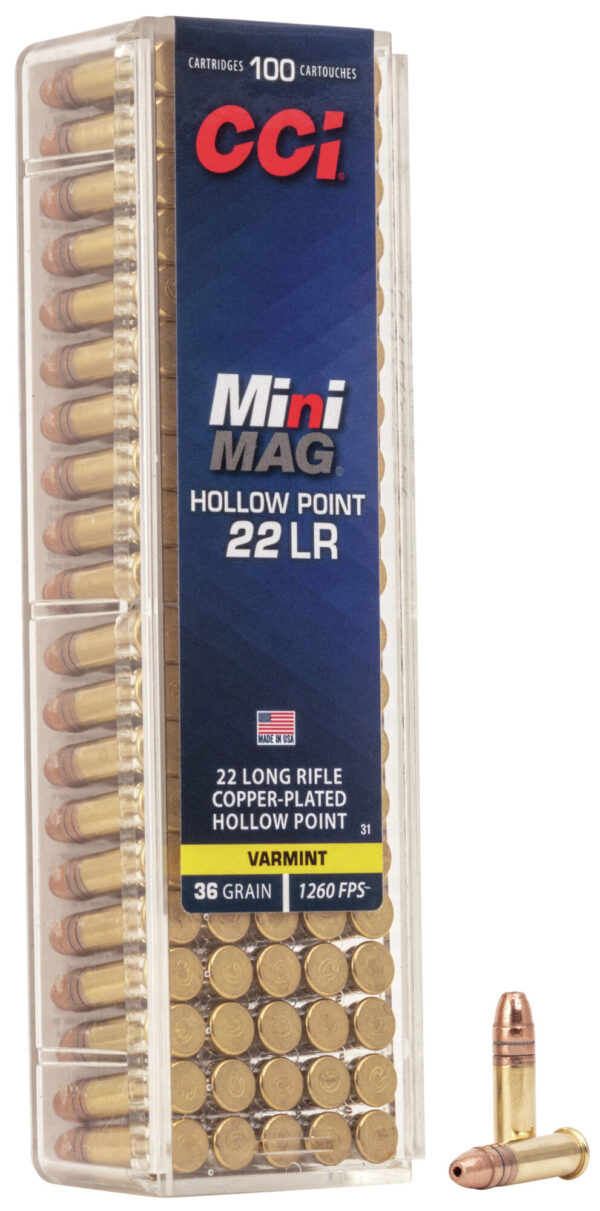 cci ammunition mini mag 22 long rifle 36 grain copper plated hollow point