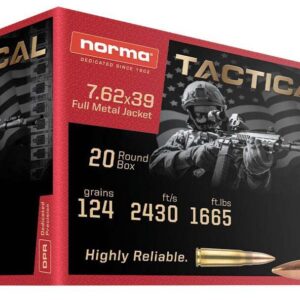 Norma Tactical 7.62x39mm 124 Grain Full Metal Jacket (FMJ) Brass Cased Centerfire Rifle Ammunition