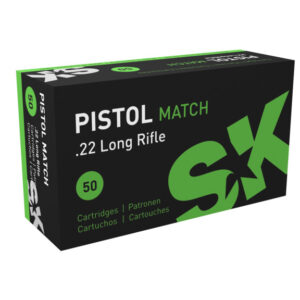 SK Pistol Match .22 Long Rifle 40 grain Lead Round Nose (LRN) Brass Rimfire Ammunition